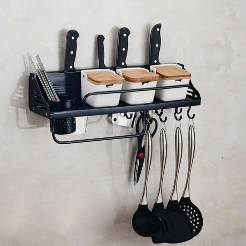 

A Version 50cm 1 Cup 8 Hooks Kitchen Multi-function Wall-mounted Condiment Holder Storage Rack (Black)