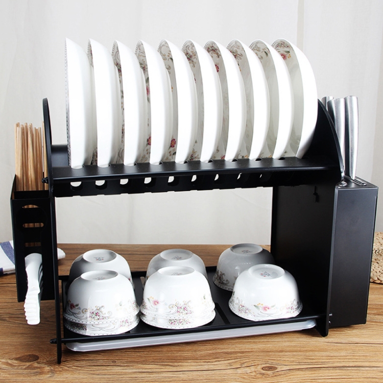 

3 In 1 Kitchen Multi-function Stainless Steel Bowl Knife Chopsticks Spoon Storage Rack (Black)