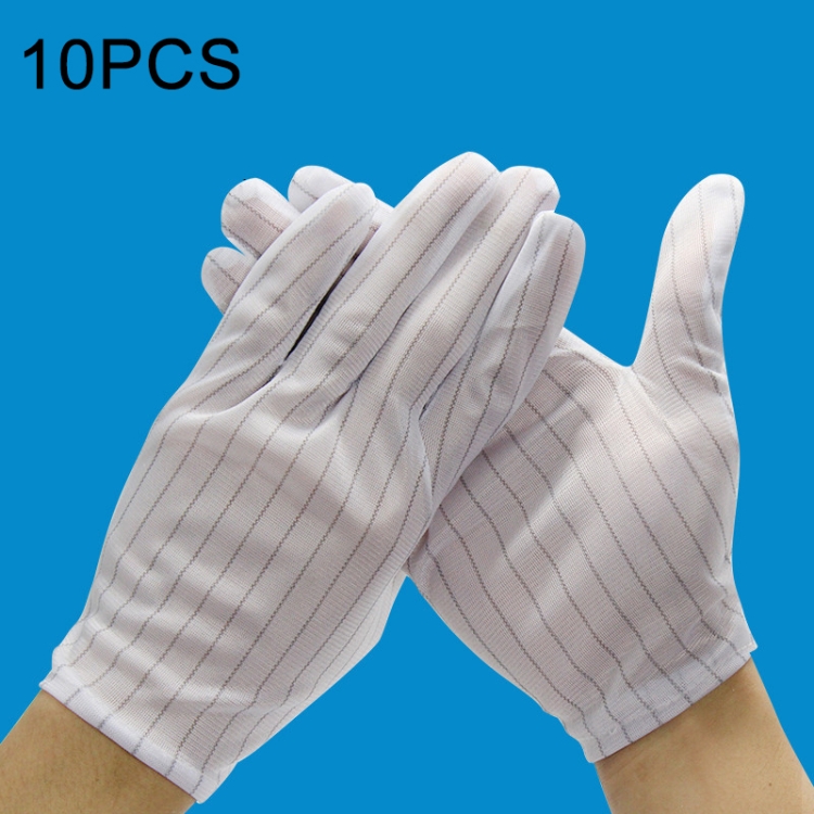 

10 Pairs Anti-static Stripe Plastic Gloves, Size：Free Size