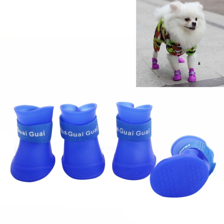 

Lovely Pet Dog Shoes Puppy Candy Color Rubber Boots Waterproof Rain Shoes, S, Size: 4.3 x 3.3cm(Blue)