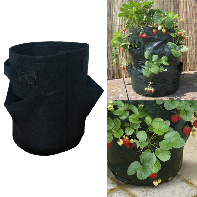 

6 Pockets 26L / 7 Gallon Non-woven Felt Strawberry Planting Bag, Size: 30X35cm (Black)