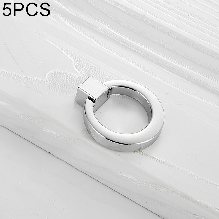 

5 PCS 4201 Bright Chrome Single Hole Zinc Alloy Ring Round Handle for Cabinet Wardrobe Drawer Door