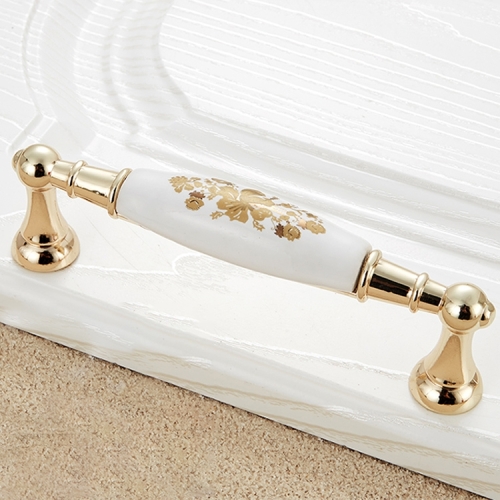 

2 PCS 5027-128 Gold Imitated Zinc Alloy Ceramic Handle for Cabinet Wardrobe Drawer Door, Hole Spacing: 128mm