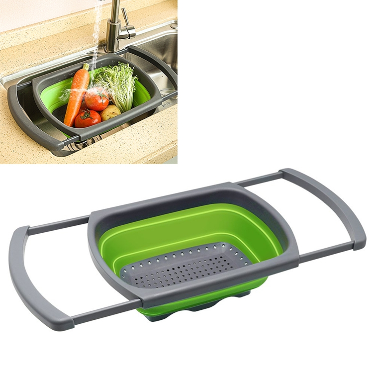 

kn003 Household RetractableFruit and Vegetable Water Filter Basket Washing Basket (Green)