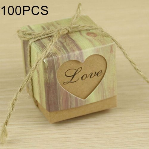 

100 PCS Wedding Wood Grain LOVE Heart-shaped Pattern Hollowed-out Kraft Paper Sugar Box, Size: 5*5*5cm