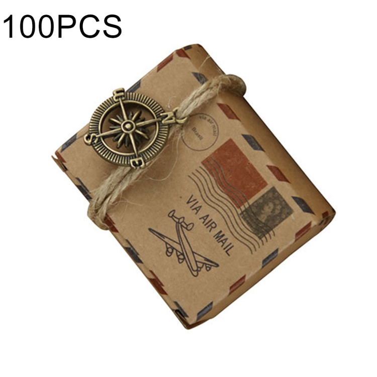 

100 PCS European Wedding Retro Kraft Paper A Compass Mail Pattern Sugar Box, Size: 6*3.5*4.5cm