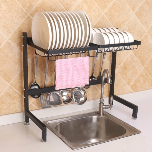 

62cm Stainless Steel Kitchen Bowl Dish Drain Rack Storage Holder, Standrad Version (Black)
