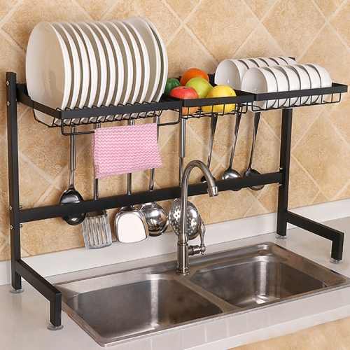 

82cm Stainless Steel Kitchen Bowl Dish Fruit Basket Drain Rack Storage Holder, Standrad Version (Black)