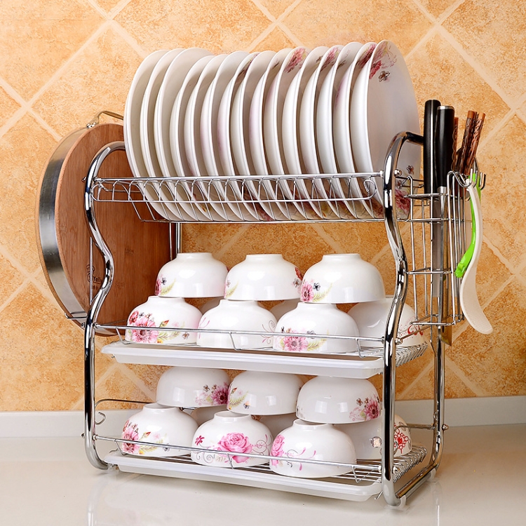 

Multi-function Kitchen Stainless Steel Three Layers B Shape Rack Hanging Bowl Dish Holder