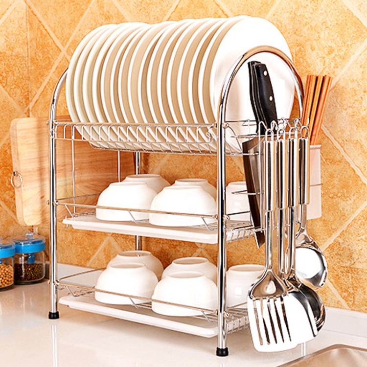 

Multi-function Kitchen Stainless Steel Three Layers Arch Shape Rack Hanging Bowl Dish Holder