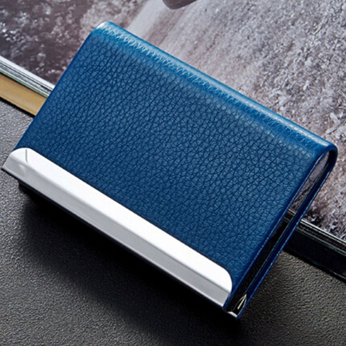 

2 PCS Lichi texture Business Card Holder Credit Card ID Case Holder(Dark Blue)
