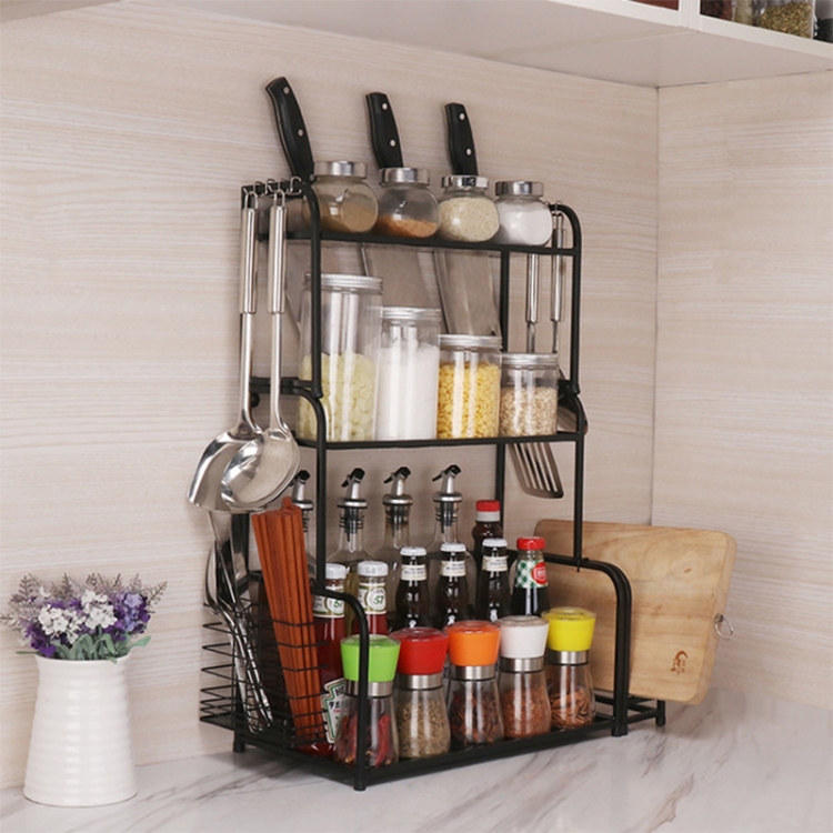

50cm Multi-function KitchenThree Layers Seasoning Storage Rack (Black)