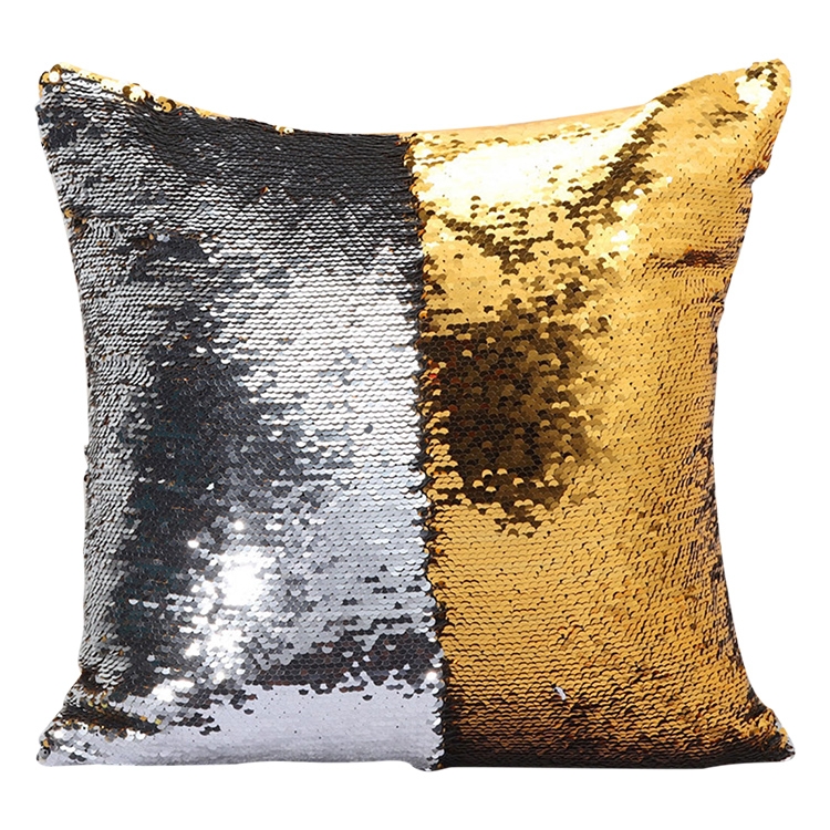 

DIY Two Tone Glitter Sequins Throw Pillow Case Reversible Sequin Magical Color Changing Pillow Cover, Size: 40*40cm(Gold+Silver)