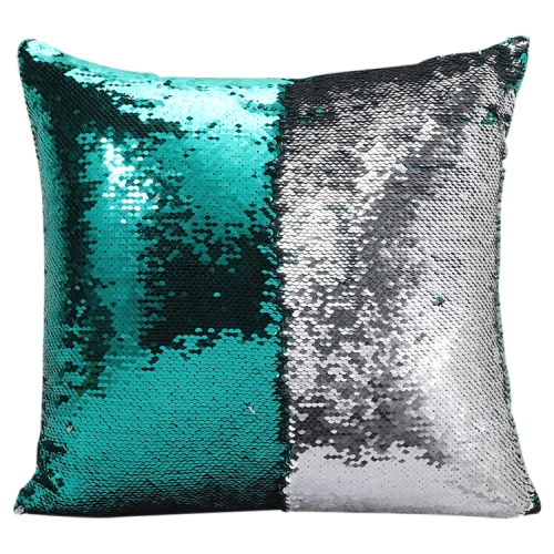 

DIY Two Tone Glitter Sequins Throw Pillow Case Reversible Sequin Magical Color Changing Pillow Cover, Size: 40*40cm(Green+Silver)