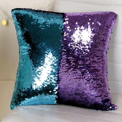 

DIY Two Tone Glitter Sequins Throw Pillow Case Reversible Sequin Magical Color Changing Pillow Cover, Size: 40*40cm(Blue+Purple)