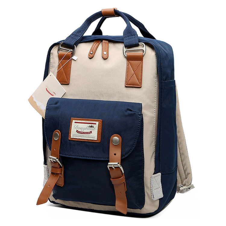

Fashion Casual Travel Backpack Laptop Bag Student Bag with Handle, Size: 38*28*15cm(Dark Blue+Ivory)