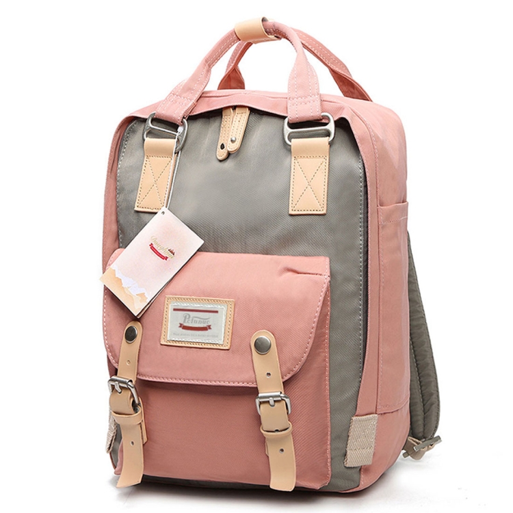 

Fashion Casual Travel Backpack Laptop Bag Student Bag with Handle, Size: 38*28*15cm(Pink+Grey)