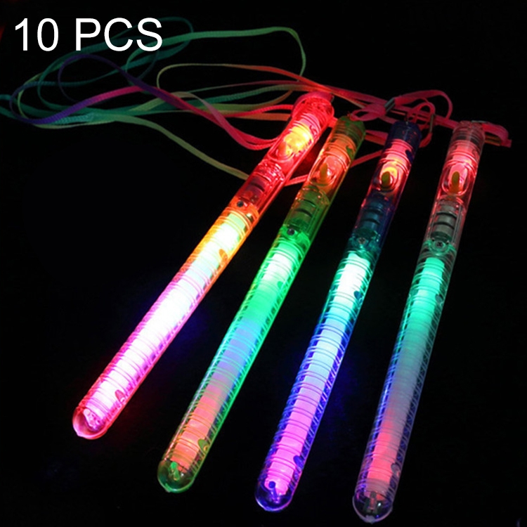 

10 PCS LED Color Flash Stick Glow Stick Three Gears Adjustment With Rope, Random Color Delivery