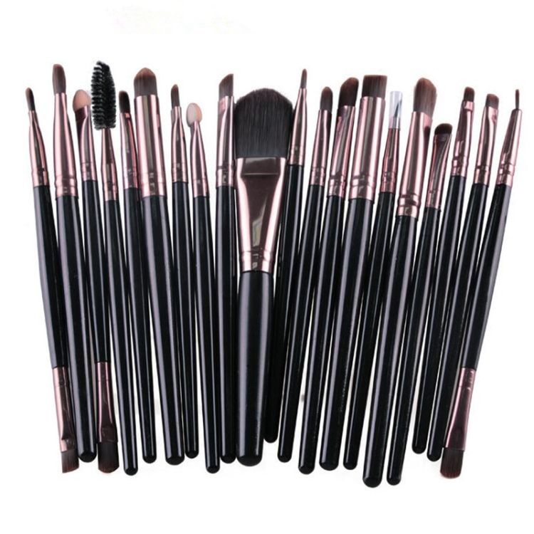

20 in 1 Plastic Handle Soft Head Foundation Eye Lip Multi-function Brush Makeup Tools(Black+Coffee)