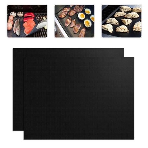 

2 PCS 0.2mm Thick Barbecue Grill Mat Non-Stick BBQ Grill Mats, Size:40x33CM(Black)