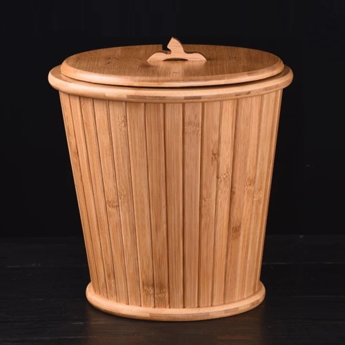 

Bamboo Drainage Tea Slag Bucket Kung Fu Teaware Accessories with lid, Size: 27x28cm