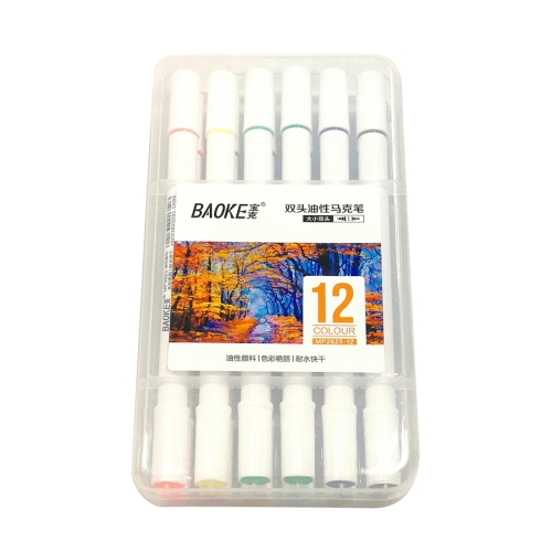 

12 PCS Student Mark Pen Set Art Painting Double-Headed Oil Pen, 12 Colors