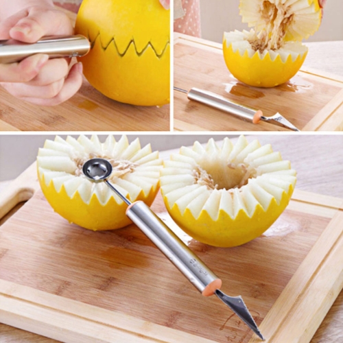 

Multifunctional 2 in 1 Melon Baller Scoop Spoon with Fruit Carving Knife Salads Desserts Scooper, Random Color Delivery