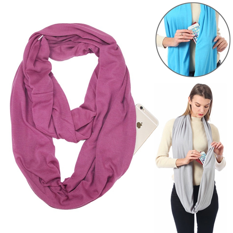 

Women Solid Winter Infinity Scarf Pocket Loop Zipper Pocket Scarves (Dark Pink)