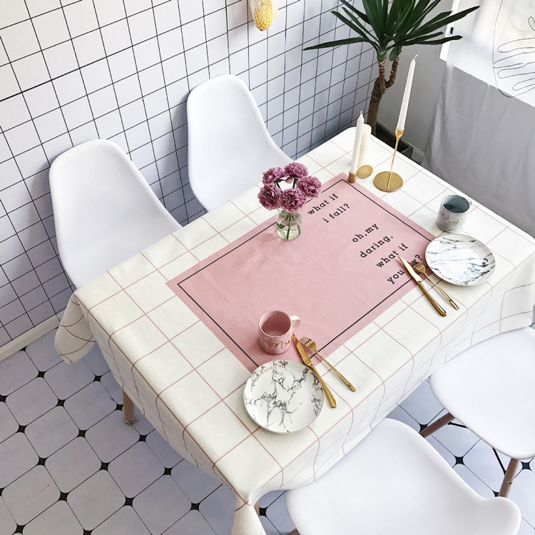 

Pink Plaid Pattern Waterproof Anti-scalding Rectangle Cotton and Linen Table Cloth, Size: 140 x 100cm