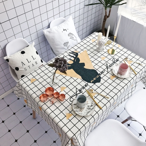 

Plaid and Deer Pattern Waterproof Anti-scalding Cotton and Linen Table Cloth, Size: 140 x 140cm