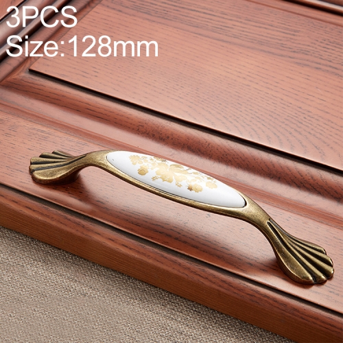 

3 PCS 5026_128 Fine Golden Flower Pattern Zinc Alloy Ceramic Cyan Cabinet Drawer Handle