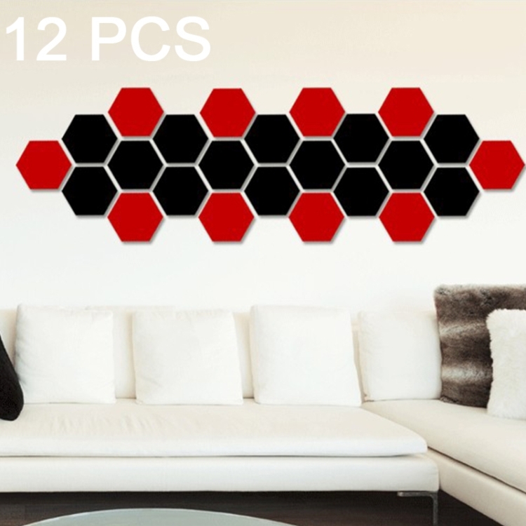 

12 PCS 3D Hexagonal Mirror Wall Stickers Set, Size: 10*10cm (Black)