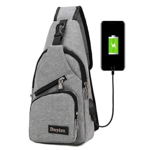 

Dxyizu Multi-Function Portable Casual Canvas Chest Bag Outdoor Sports Shoulder Bag Waist Bag with External USB Charging Interface for Men / Women / Student, Random Logo Delivery(Grey)