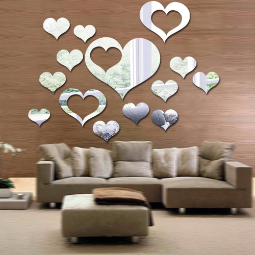 

5 in 1 Love Shape Mirror Art Decor Wall Stickers Living Room Decoration Wall Decoration Sets(Silver)