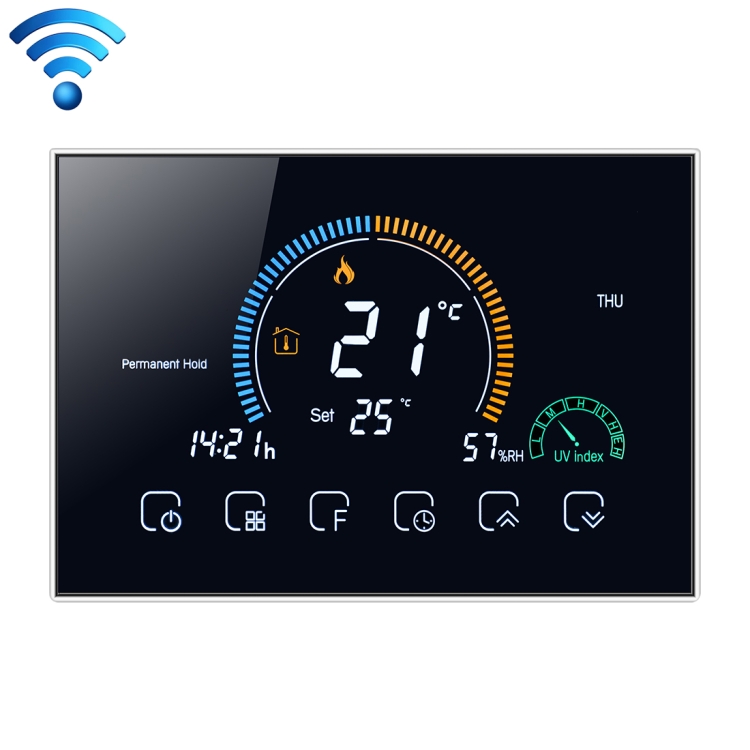 

BHT-8000-GALW Control Water Heating Energy-saving and Environmentally-friendly Smart Home Negative Display LCD Screen Round Room Thermostat with WiFi(Black)