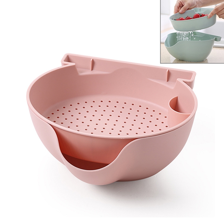 

Kitchen Double Layer Fruit Bowl Washing Basket Lazy Bracket Snack Nuts Bowl (Pink)