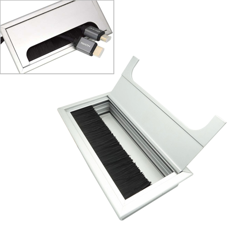 

8x16cm Desk Dustproof Aluminum Wire Box Threading Box with Brush