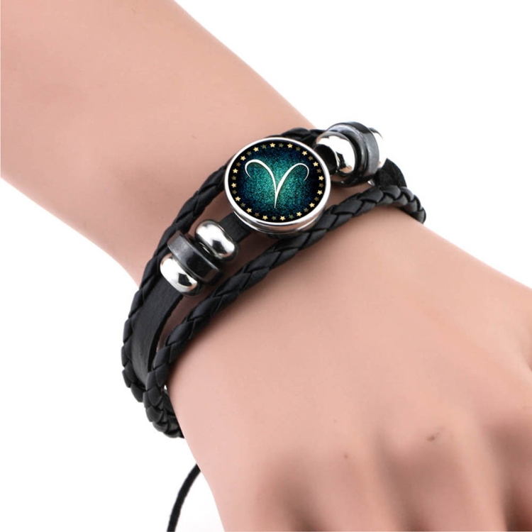 

European and American Hand-knitted Beaded Retro DIY Bracelet Aries Constellation Leather Punk Fashion Bracelet