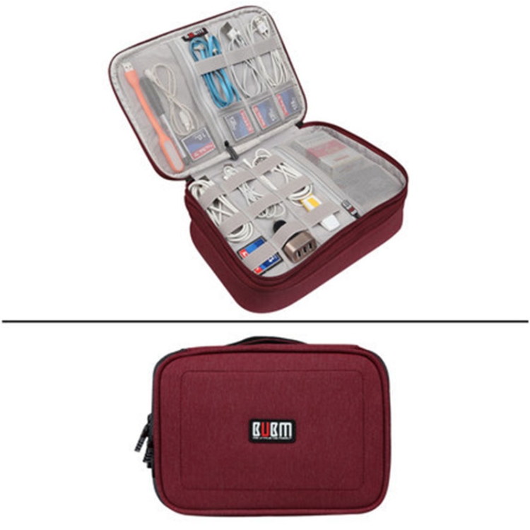 

BUBM DPS-S Multi-function Headphone Charger Data Cable Digital Accessories Storage Bag, Size M: 27x20x9.5cm(Red)