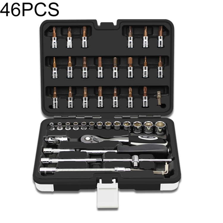 Hardware 46 PCS 1//4 Interface Ratchet Wrench Set Car Repair Combination Hardware Toolbox Durable