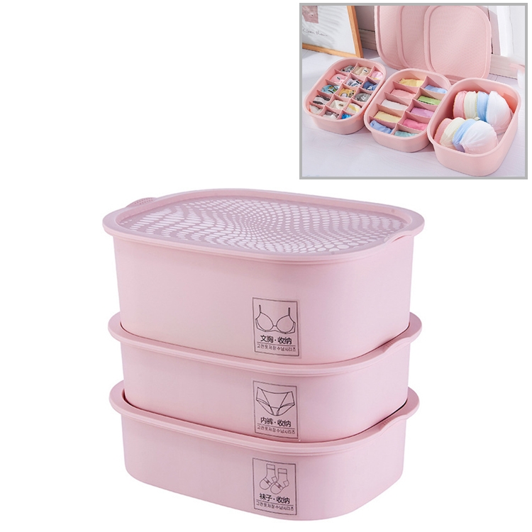 

3 PCS / Set Plastic Underwear Socks Storage Box Home Organizer for Small Clothing (Pink)