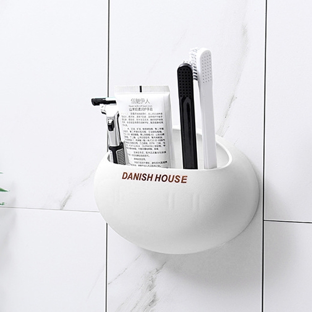 

Wall Hanging Traceless Sucker Toothbrush Holder Multifunction Bathroom Storage Shelf (White)
