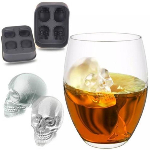 

Halloween 3D Skull Head Ice Cube Mold Home Bar Silicone 4 Lattice Ice Cube Biscuit Cake Chocolate Maker Moulds