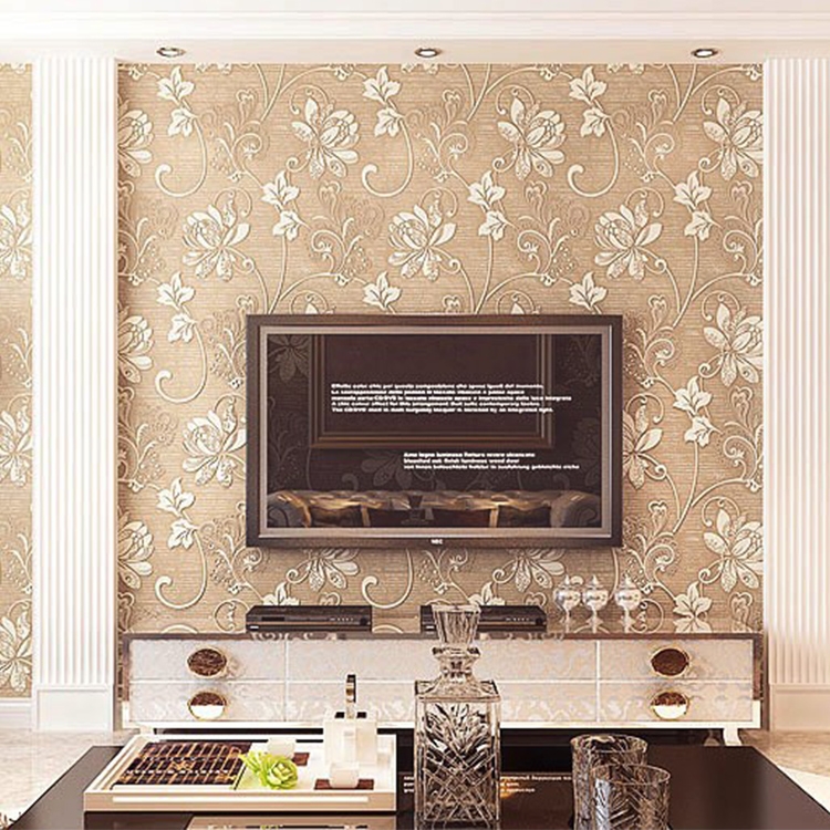 

European Pastoral Stereo 3D Embossed Non-woven Wallpaper Bedroom Living Room Background Wallpaper, Size: 10m x 0.53m (Brown)