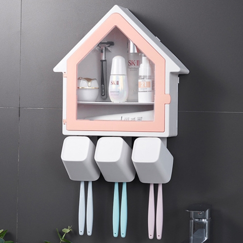

Bathroom Wall Hanging Small House Toothbrush Holder Toiletries Storage Shelf (Pink)