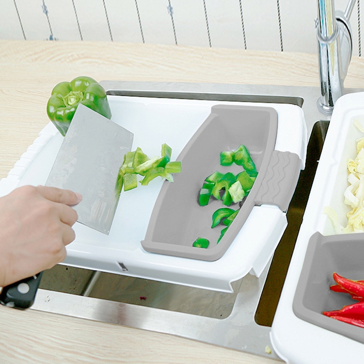 

Multi-functional Plastic Cutting Board Fruit Vegetable Drain Basket (Grey)