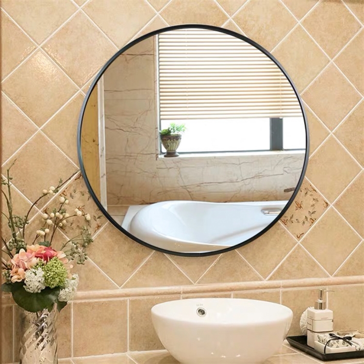 

[US Warehouse] 24 inch Wall-mounted Round Metal Frame Plane Mirror Bathroom Vanity Mirror(Black)