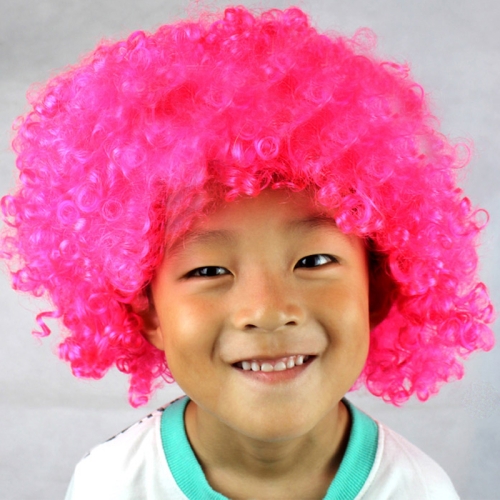 

Colorful Wild-Curl Up Crown Party Cosplay Headwear Wavy Short Polyester Yarn Made Wigs For Adult And Child(Pink)