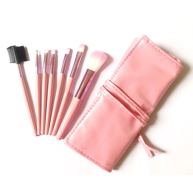 

7 PCS Nylon Hair Wooden Handle Brush Cosmetic Set with Leather Bag (Pink)