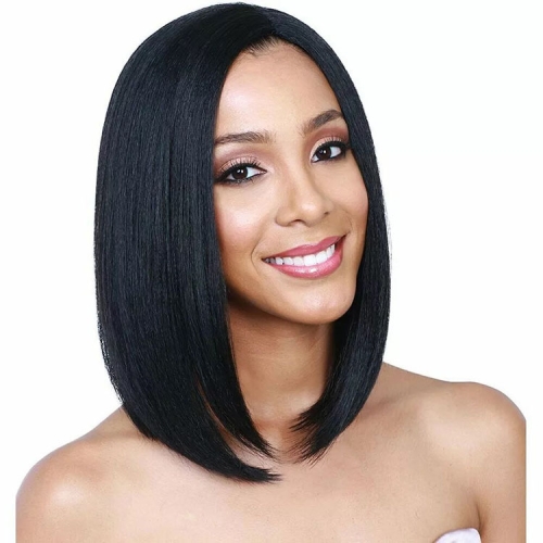 

Centre-parted Fluffy Shoulder-length Straight Hair Wig Headgear for Women (Black)